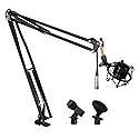 Pyle Suspension Mic Boom Stand Pro - Scissor Spring Arm Microphone Stand with Shock Mount, Adjustable Tilt & Extension, Perfect for Podcasts