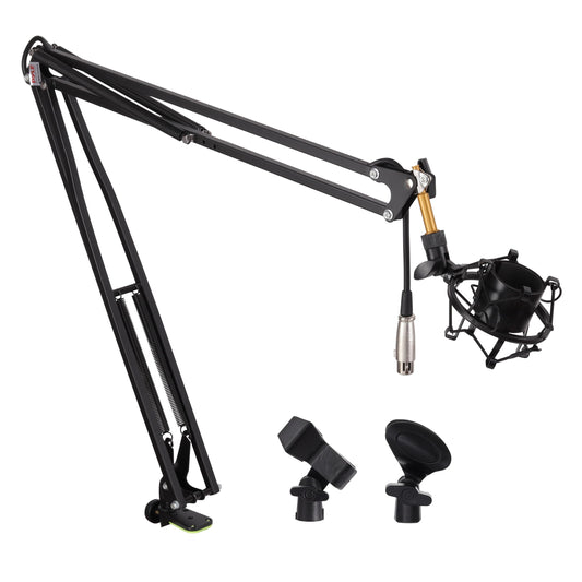 Pyle Suspension Mic Boom Stand Pro - Scissor Spring Arm Microphone Stand with Shock Mount, Adjustable Tilt & Extension, Perfect for Podcasts