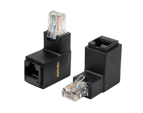 CERRXIAN 90 Degree Ethernet LAN RJ45 Male to Female, Right Angle Network Cat5 / Cat5e / Cat6 Extender Adapter(2-Pack) Black,(Up Angle)
