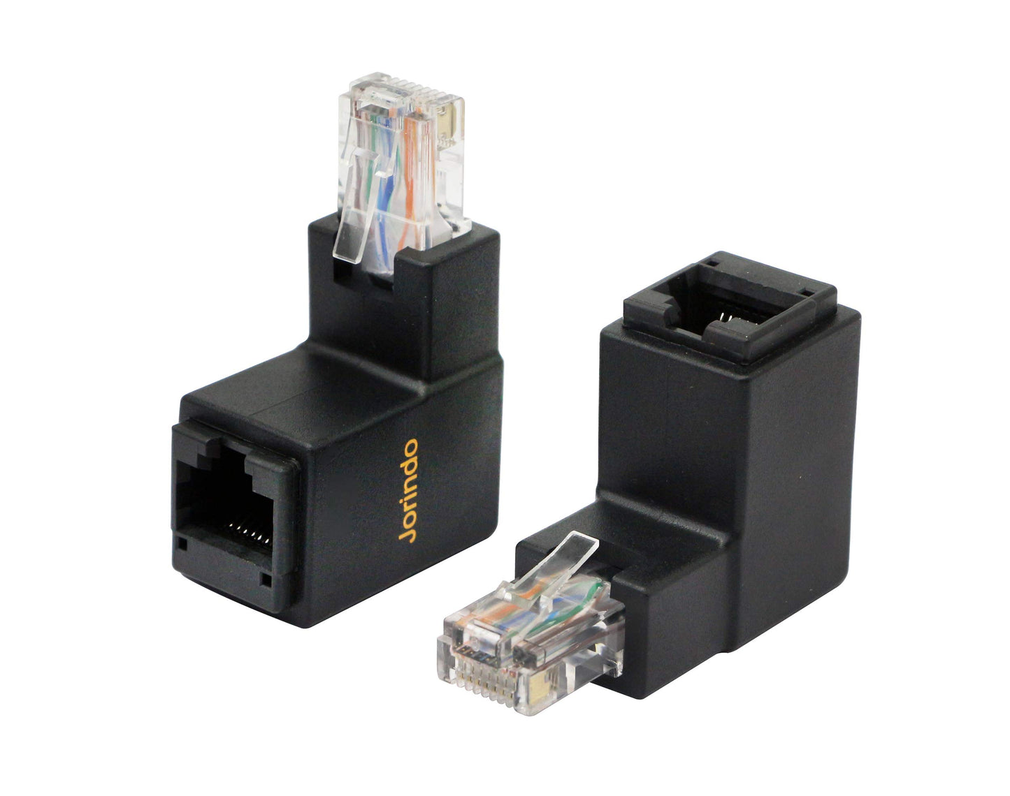 CERRXIAN 90 Degree Ethernet LAN RJ45 Male to Female, Right Angle Network Cat5 / Cat5e / Cat6 Extender Adapter(2-Pack) Black,(Up Angle)
