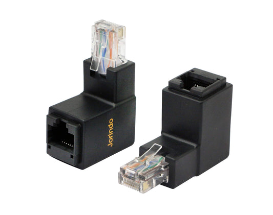 CERRXIAN 90 Degree Ethernet LAN RJ45 Male to Female, Right Angle Network Cat5 / Cat5e / Cat6 Extender Adapter(2-Pack) Black,(Up Angle)