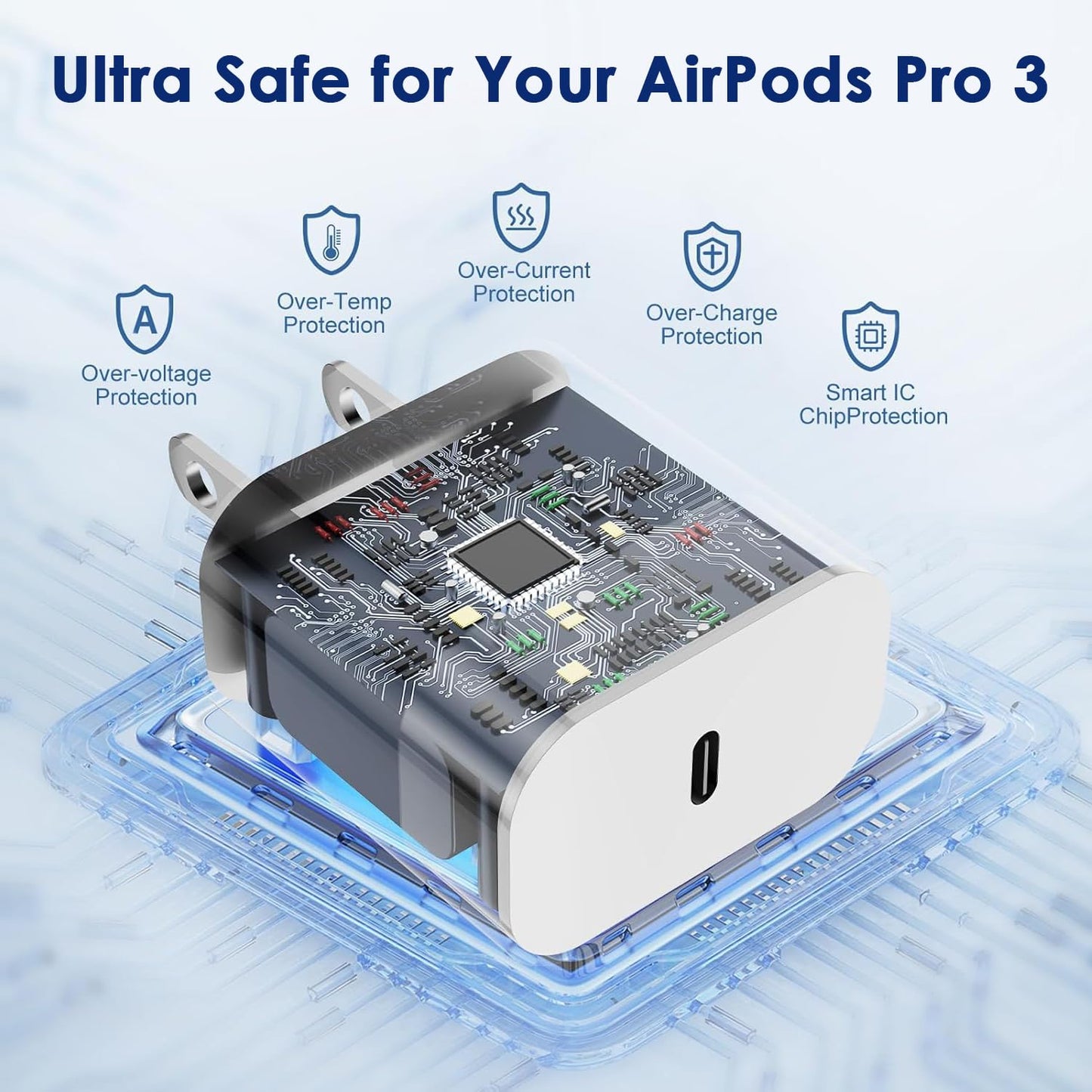 Fast Charger for AirPods Pro 3,20W Type C Airpods Wall Charging Block with 10Foot USB C to C Cable for 2025 AirPods Pro 3rd/2nd,AirPod 4,Air-Pods Max