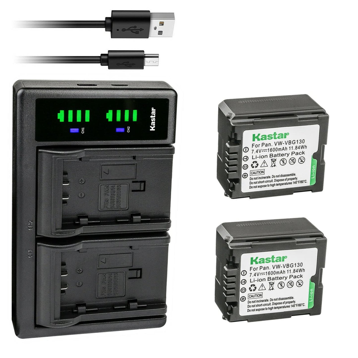 Kastar 2-Pack VW-VBG130 Battery and LTD2 USB Charger Replacement for Panasonic SDR-H80A, SDR-H80K, SDR-H80P, SDR-H80PC, SDR-H80R, SDR-H80S, SDR-H90