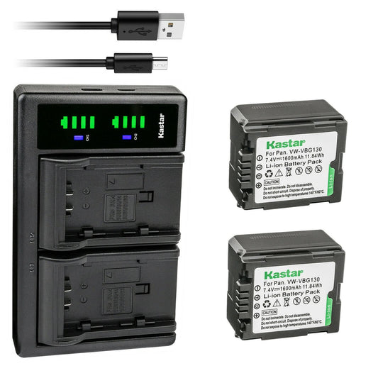 Kastar 2-Pack VW-VBG130 Battery and LTD2 USB Charger Replacement for Panasonic SDR-H80A, SDR-H80K, SDR-H80P, SDR-H80PC, SDR-H80R, SDR-H80S, SDR-H90