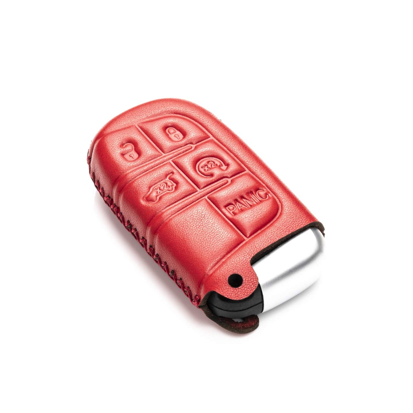 Vitodeco Genuine Leather Smart Key Keyless Remote Entry Fob Case Cover Compatible for Jeep, Dodge, Chrysler (2014 - 2022 Models) - 3 to 5 Buttons, Red