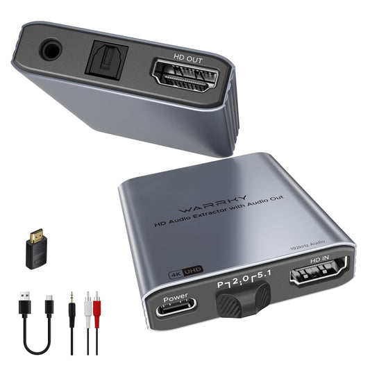 WARRKY 4K HDMI Audio Extractor, Convert HDMI to Optical S/PDIF and 3.5mm Aux RCA, [Supports Dolby Atmos Digital Plus, DTS], for TV Fire Stick