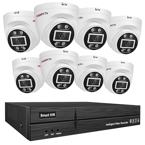 MWRCTV 4K PoE Security Camera System,8 X 8MP Wired Dome PoE Cameras for Home Security,2.8mm Wide Angle Lens,Smart Dual Light,AI Human/Vehicle