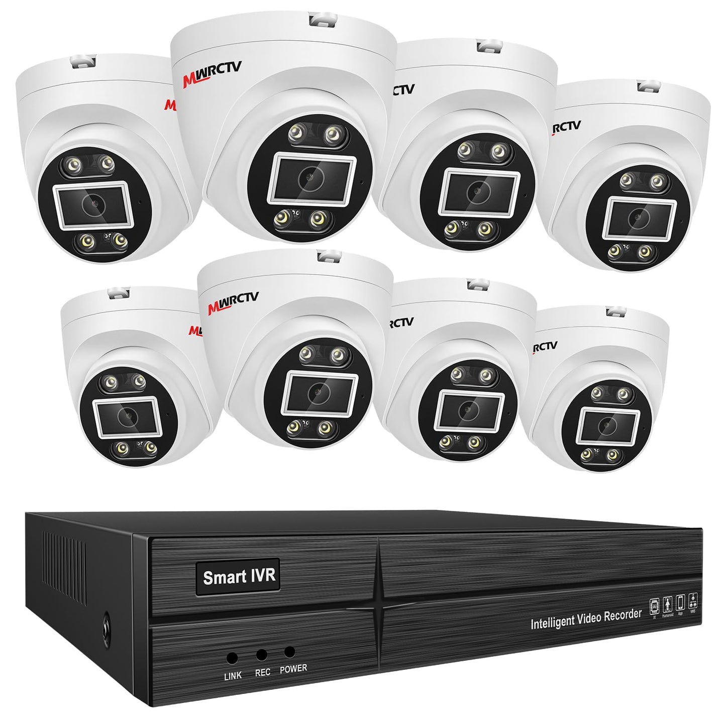 MWRCTV 4K PoE Security Camera System,8 X 8MP Wired Dome PoE Cameras for Home Security,2.8mm Wide Angle Lens,Smart Dual Light,AI Human/Vehicle