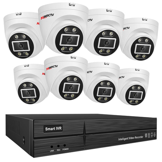 MWRCTV 4K PoE Security Camera System,8 X 8MP Wired Dome PoE Cameras for Home Security,2.8mm Wide Angle Lens,Smart Dual Light,AI Human/Vehicle