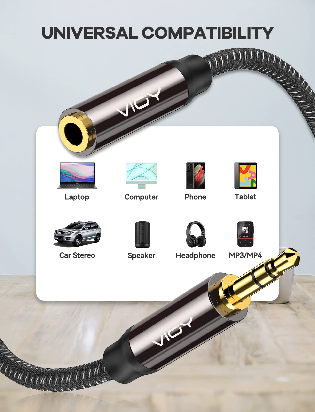 VIOY Headphone Extension Cable 20 FT,[Copper Shell, Hi-Fi Sound] 3.5 mm Male to Female Stereo Audio Cable Nylon Braided Aux Cord for Smartphones