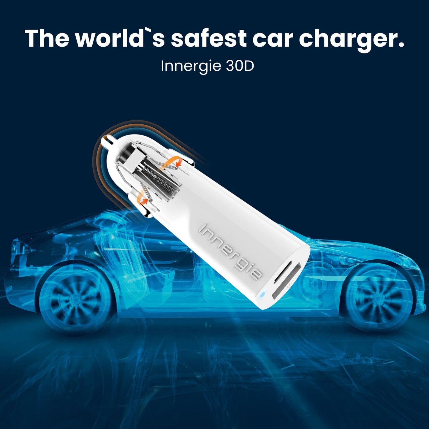 Innergie 30D USB C Car Charger, 30W Dual Port, USB-C and USB-A PD3.0/QC3.0 Fast Charging Cigarette Lighter for iPhone 17/16/15/14/13/12/11 Pro Max