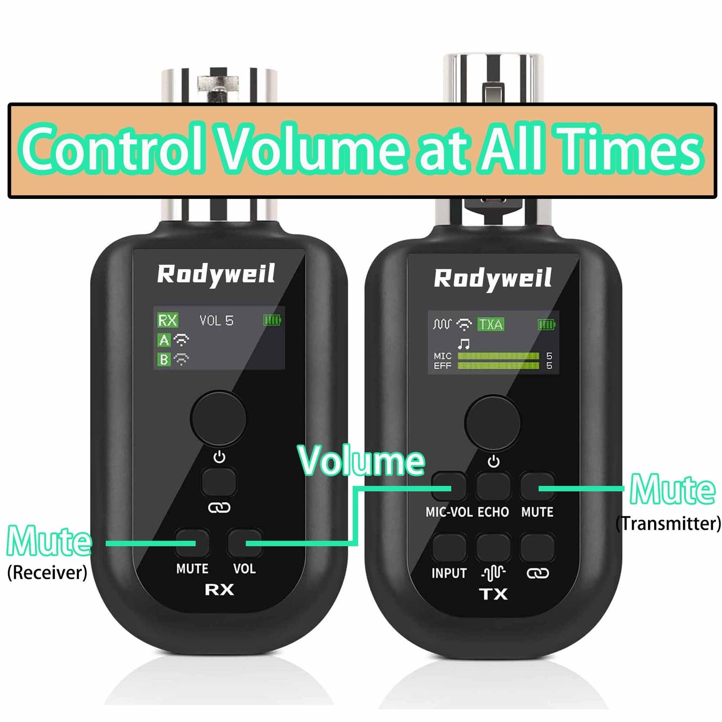 Wireless XLR Transmitter and Receiver 2.4G for Dynamic Condenser Microphone with Noise Reduction, Reverb, 48V, Mute