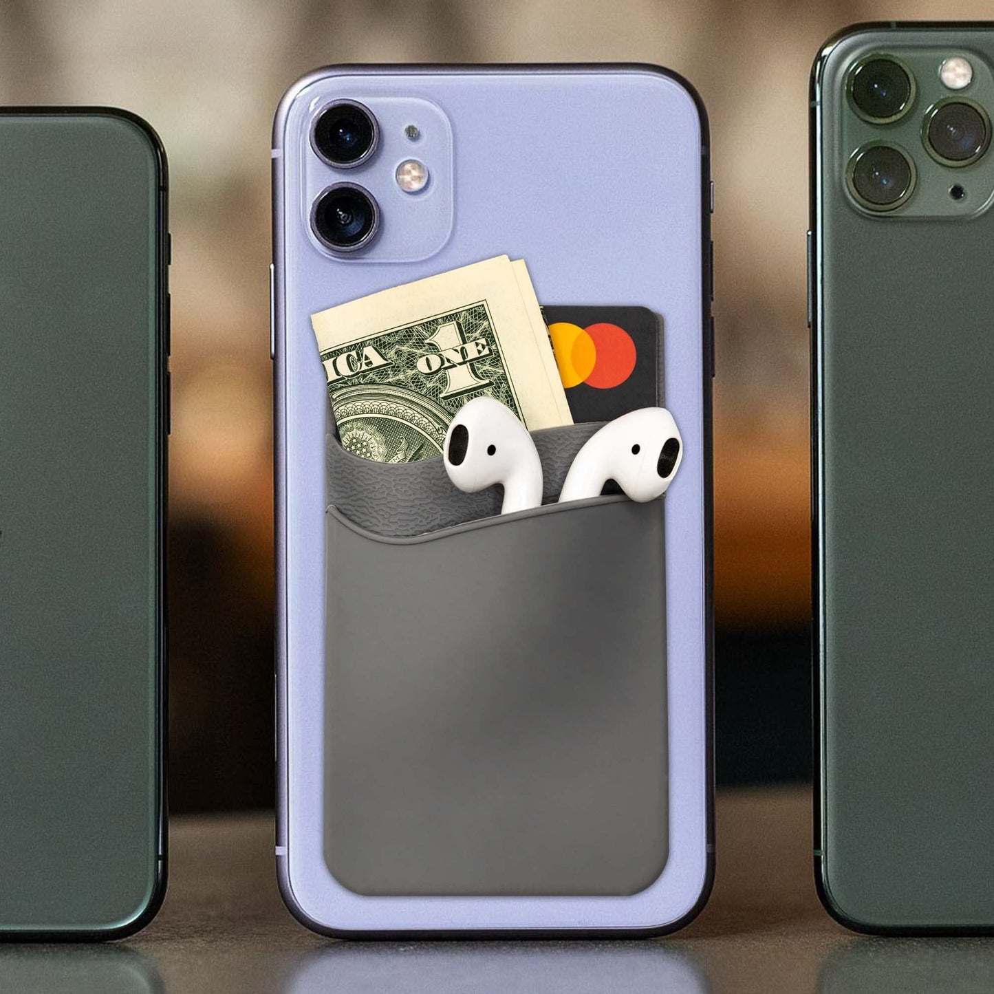 Silicone Phone Card Holder Pocket, Stick On Wallet, Adhesive Credit Card Pouch, Compatible with iPhone & Samsung Galaxy - Black