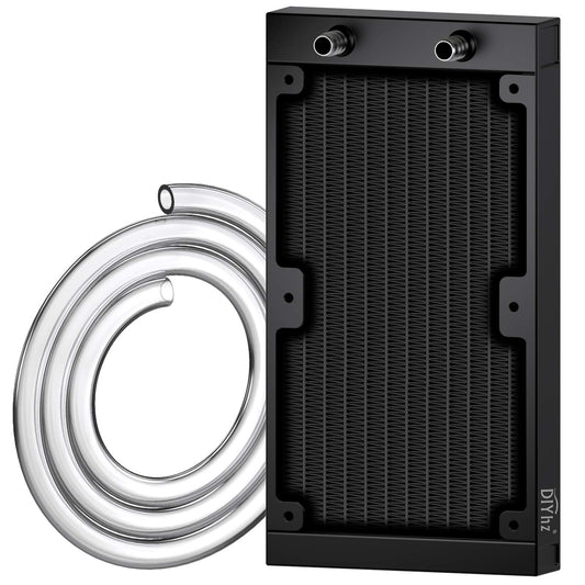 DIYhz 12 Pipe Aluminum 240mm CPU PC Water Cooling Radiator, 120mm Fanless, DC12V Black