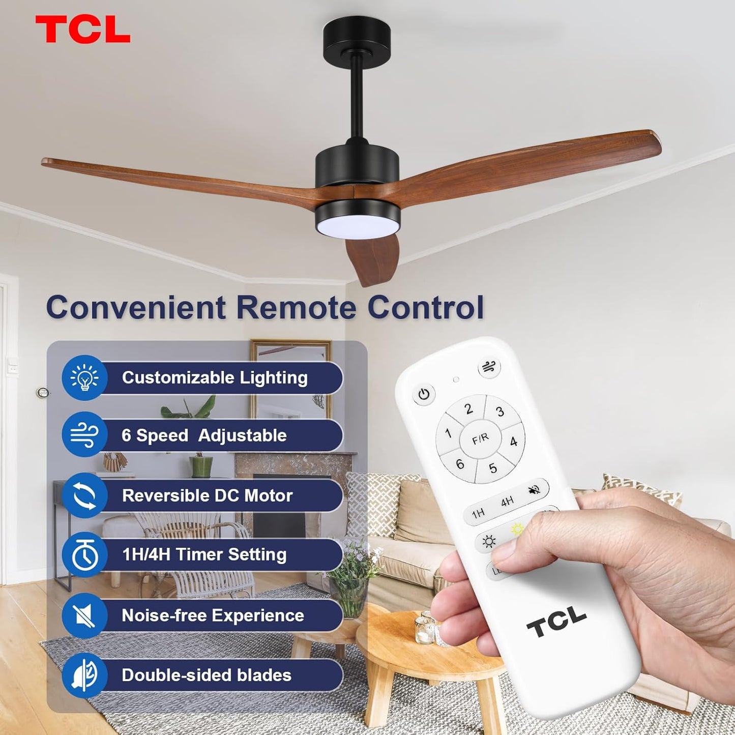 TCL 52" Walnut Droprod Ceiling Fan with Light & Remote