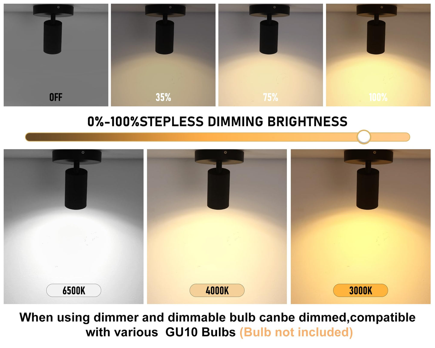 NatureLamp Black Ceiling Spotlight Indoor Adjustable 1-Light Track Lighting with Flexibly Rotatable Light Head for Bedroom, Kitchen, GU10 Bulb not
