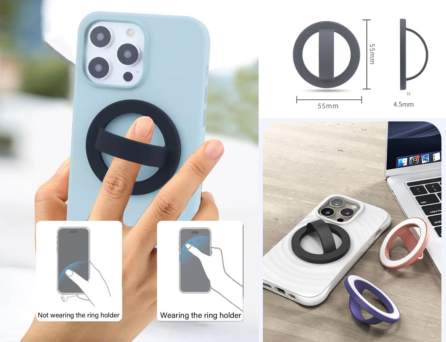 LFGKMZ Silicone Magnetic Phone Grip for Magsafe,Compatible with MagSafe for iPhone 16/15/14/13/12 Series - Black