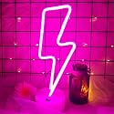VIFULIN Pink Lightning Bolt Neon Sign, Aesthetic Room Decor for Bedroom, Battery/USB Operated LED Light with Base