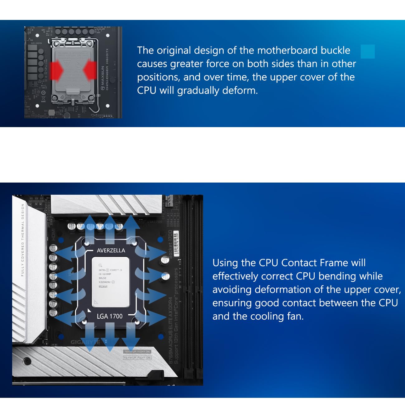 AVERZELLA Anti-Bending Contact Frame Retrofit Kit for Intel 12th/13th/14th Gen CPUs, CNC Aluminum CPU Buckle, Compatible with LGA 1700 Socket
