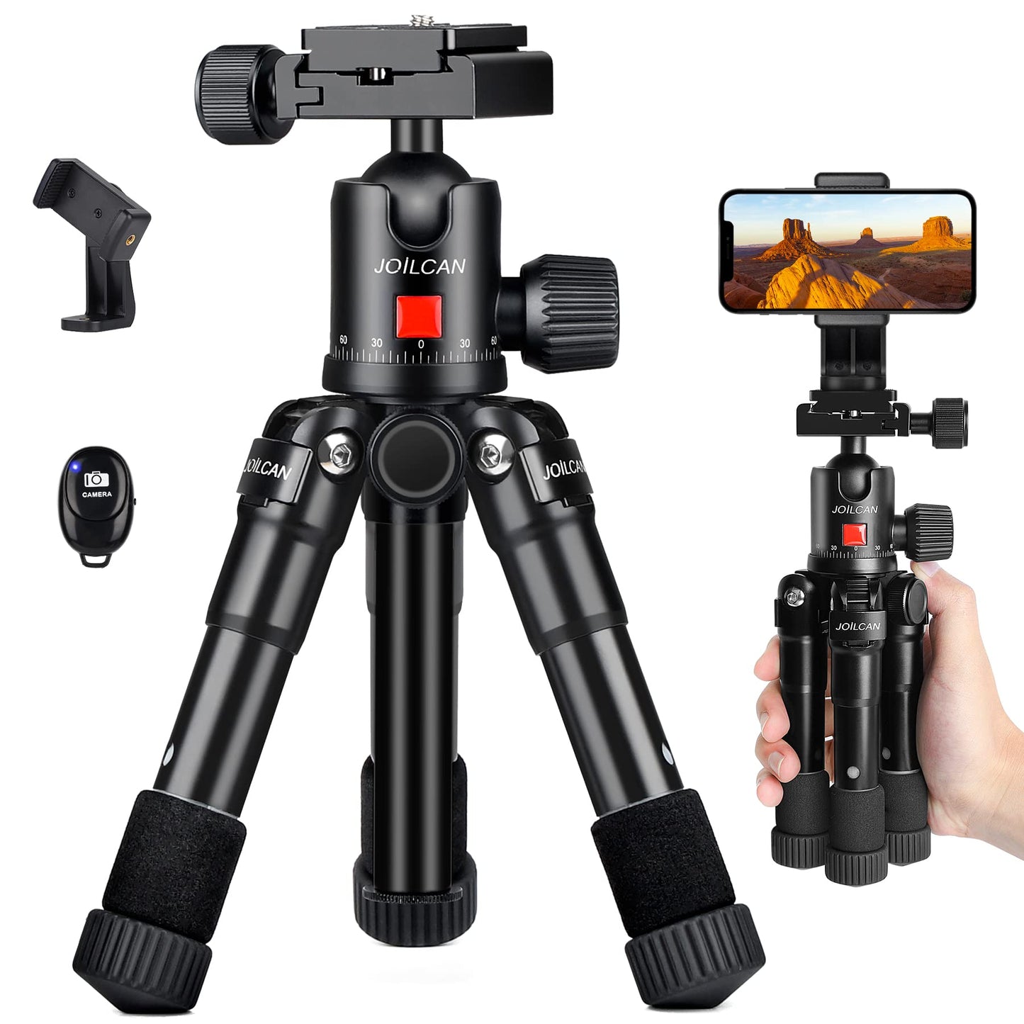 JOILCAN Mini Tripod for Camera, 21" Aluminum Desktop Tripod with 360° Ball Head, Portable Travel Tripods for DSLR Phone Projector, Load up to 15lb