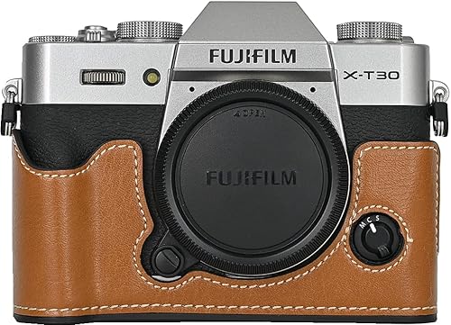 BMAOLLONGB X-T30 III/II Case, Handmade PU Leather Half Camera Case Bag Cover Bottom Opening Version for Fujifilm XT30 X-T30 III/II With Neck Strap