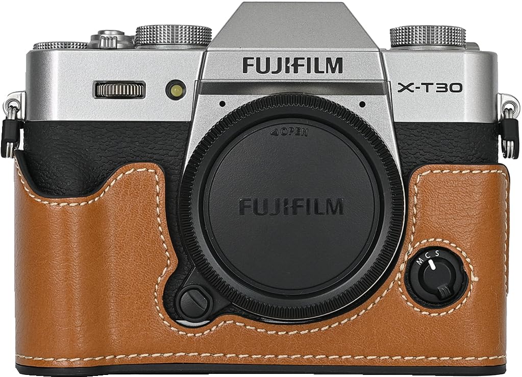BMAOLLONGB X-T30 III/II Case, Handmade PU Leather Half Camera Case Bag Cover Bottom Opening Version for Fujifilm XT30 X-T30 III/II With Neck Strap