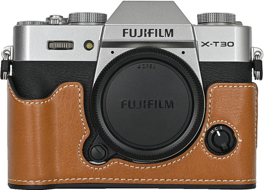 BMAOLLONGB X-T30 III/II Case, Handmade PU Leather Half Camera Case Bag Cover Bottom Opening Version for Fujifilm XT30 X-T30 III/II With Neck Strap