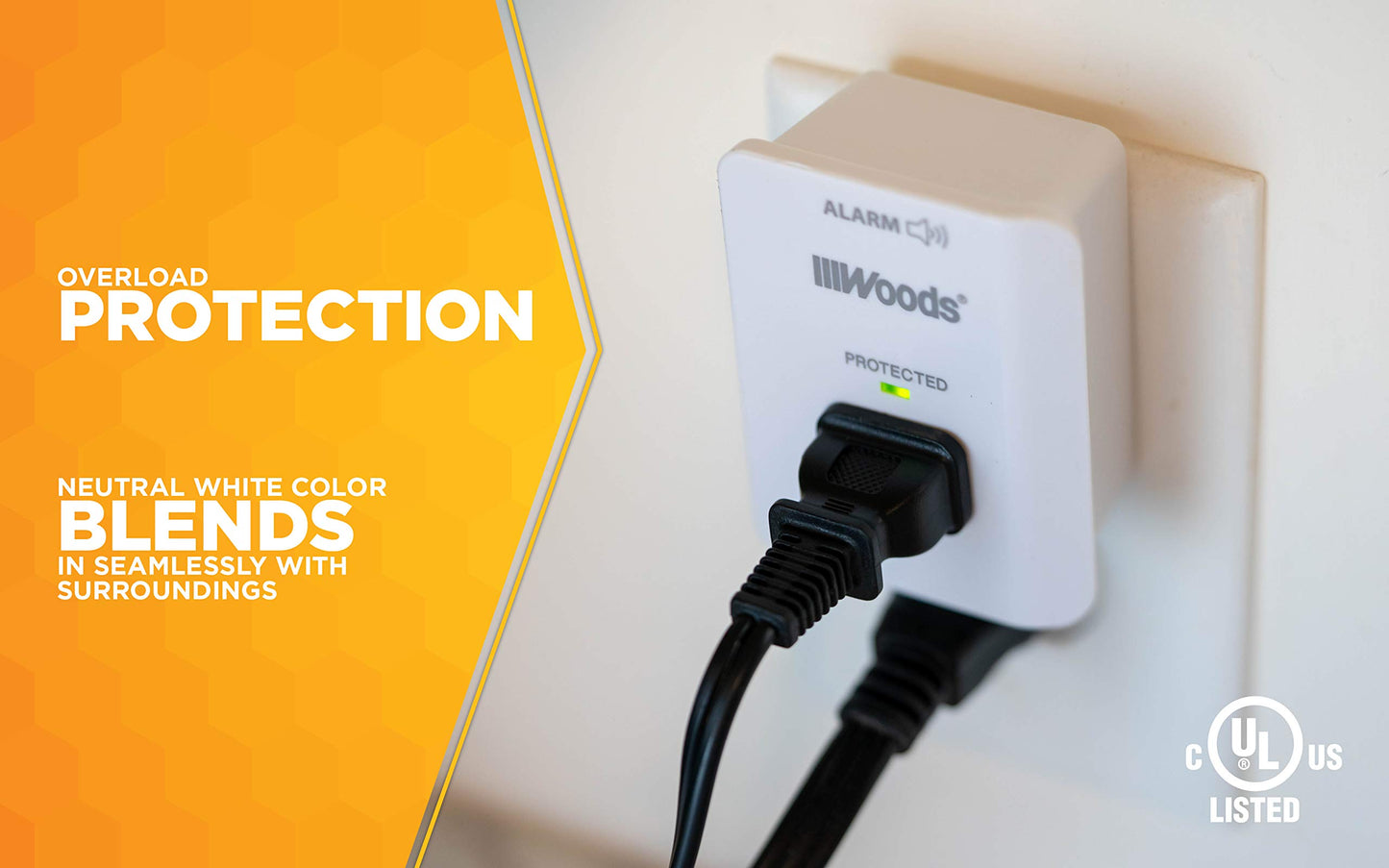 Southwire Woods Surge Protector - 1 Outlet - 1080J Appliance Surge Protection - LED Indicator Light and Alarm - Slim Space Saving Design - White