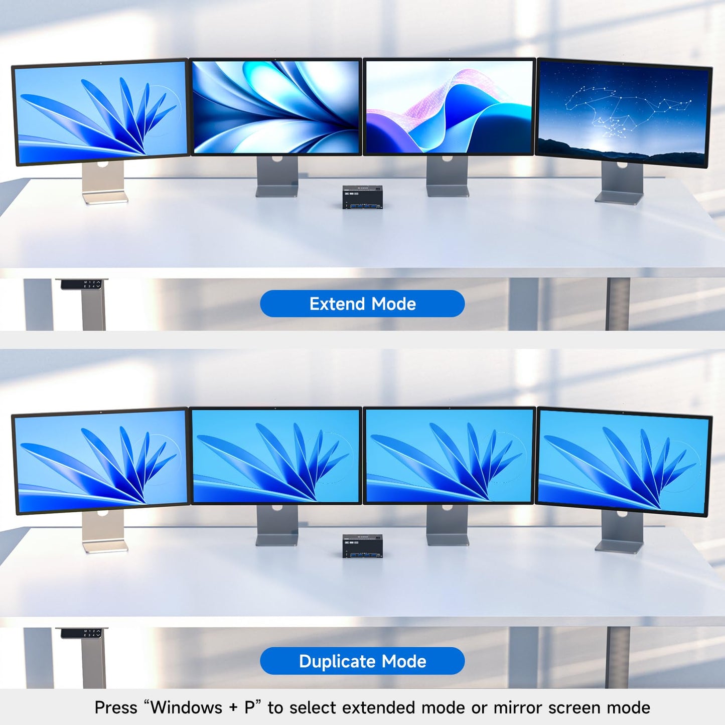 4 Monitors 2 Computers KVM Switch 8K@60Hz/4K@120Hz, Reyoten HDMI DP KVM Switches for 2 Computers Sharing 4 Monitors and Keyboard Mouse with Power