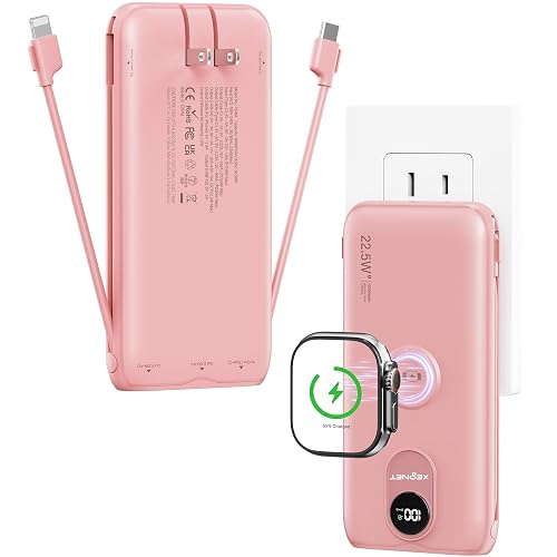 Portable Charger, 10000mAh 22.5W Power Bank Fast Charging with Wall Plug, Built-in Cables, LED Display, Compact Lightweight USB C Travel Battery Pack