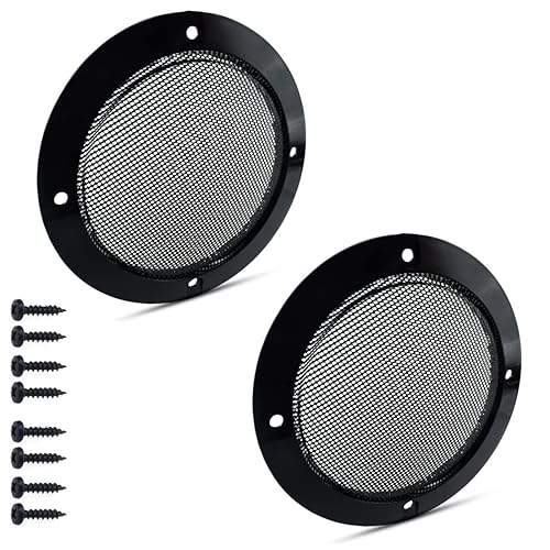 MARRTEUM 6.5 Inch Mesh Speaker Grills Covers with Screws Net Grille Protector Audio Horn Guard Decorative for DIY Home Audio and Car Speaker, Black, 2
