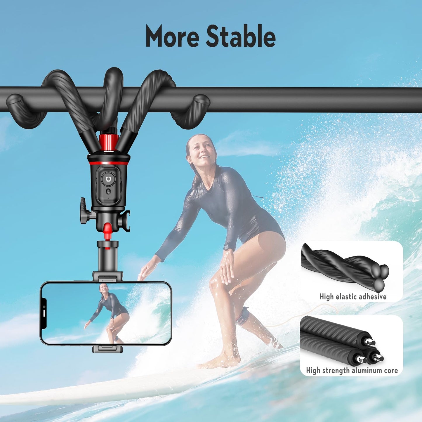 Fotopro Flexible Phone Tripod, Mini Camera Tripod with Wireless Remote Phone Holder, 360° Rotation Extendable Phone Tripod Stand for Video Recording