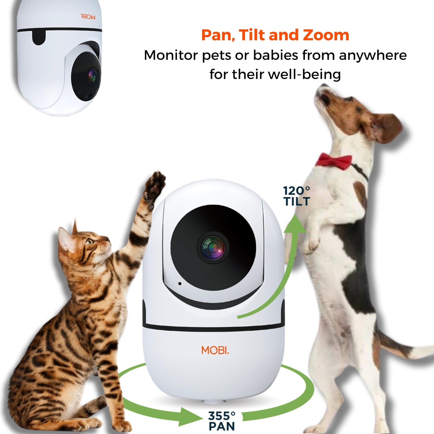 MOBI MobiCam HDX Wi-Fi Pan & Tilt Smart Pet Monitoring Camera, Pet Video Monitor, Night Vision IP Camera, Motion Detection, Full HD, Two-Way Audio