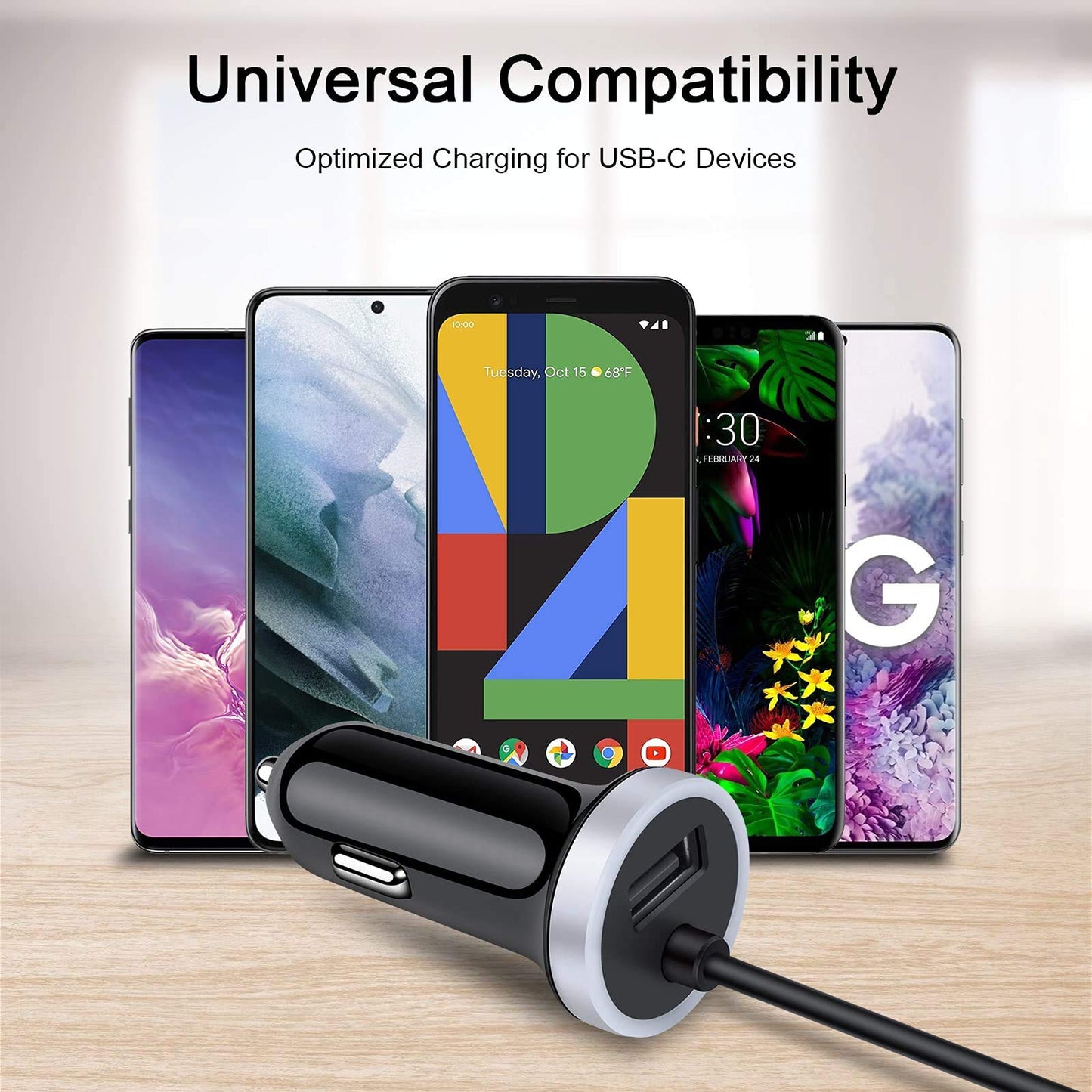 Type C Car Charger Fast Charging Cigarette Lighter Adapter for Samsung Galaxy S25 S24 S23 S22 S21 Ultra 5G S20 FE Note 20,A13 A14 A15 A53 A54, Google