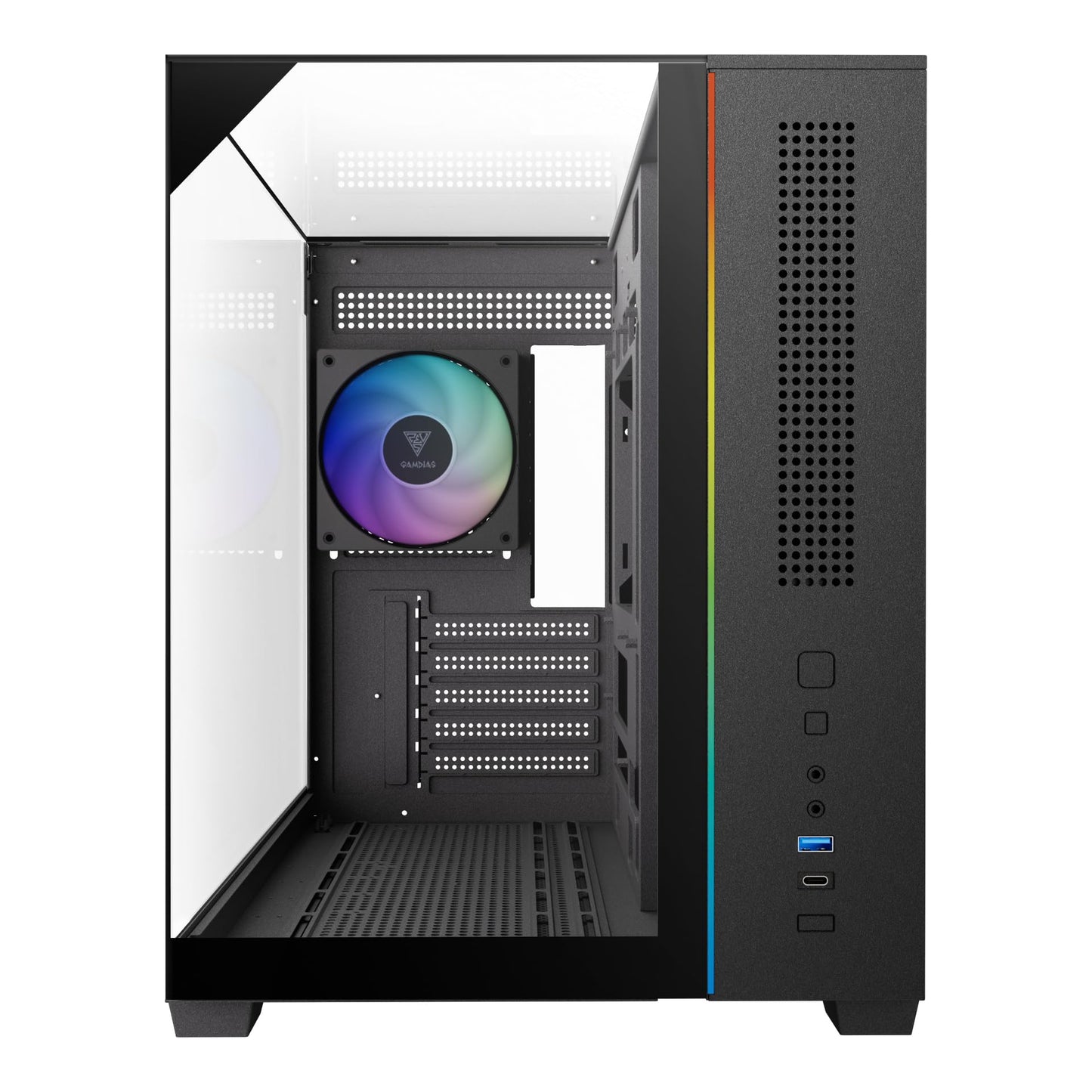 GAMDIAS Gaming Case Atlas M3M Three-Sided Tempered Glass, Built-in 3X 120mm ARGB PWM Case Fans, 400mm GPU/VGA, 360mm AIO/Radiator