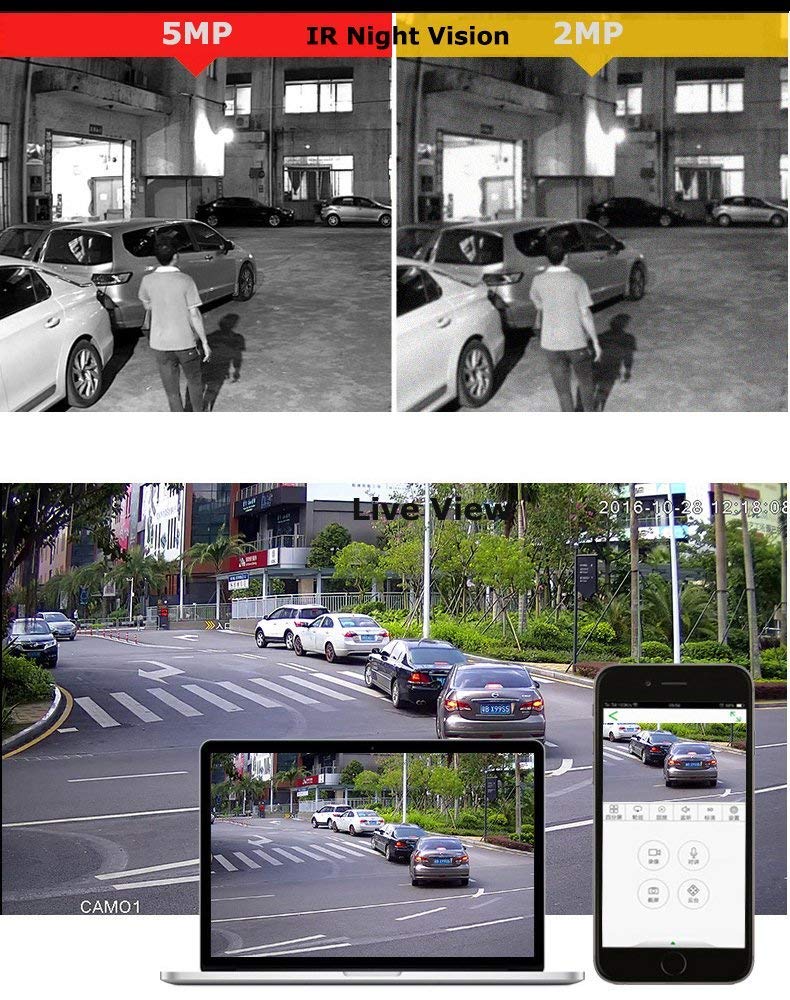 BTG 5MP PoE NVR Security IP Camera System 4K NVR Built-in PoE with Outdoor 5MP Surveillance IP PoE 3.6mm Bullet Cameras HD 2592 x 1944 IR CCTV System
