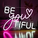 Be Your Tiful Neon Sign Dimmable Letter Neon Signs White Pink Wall Decorative Lights Powered USB with Switch for Bedroom Kid Room Shop Apartment