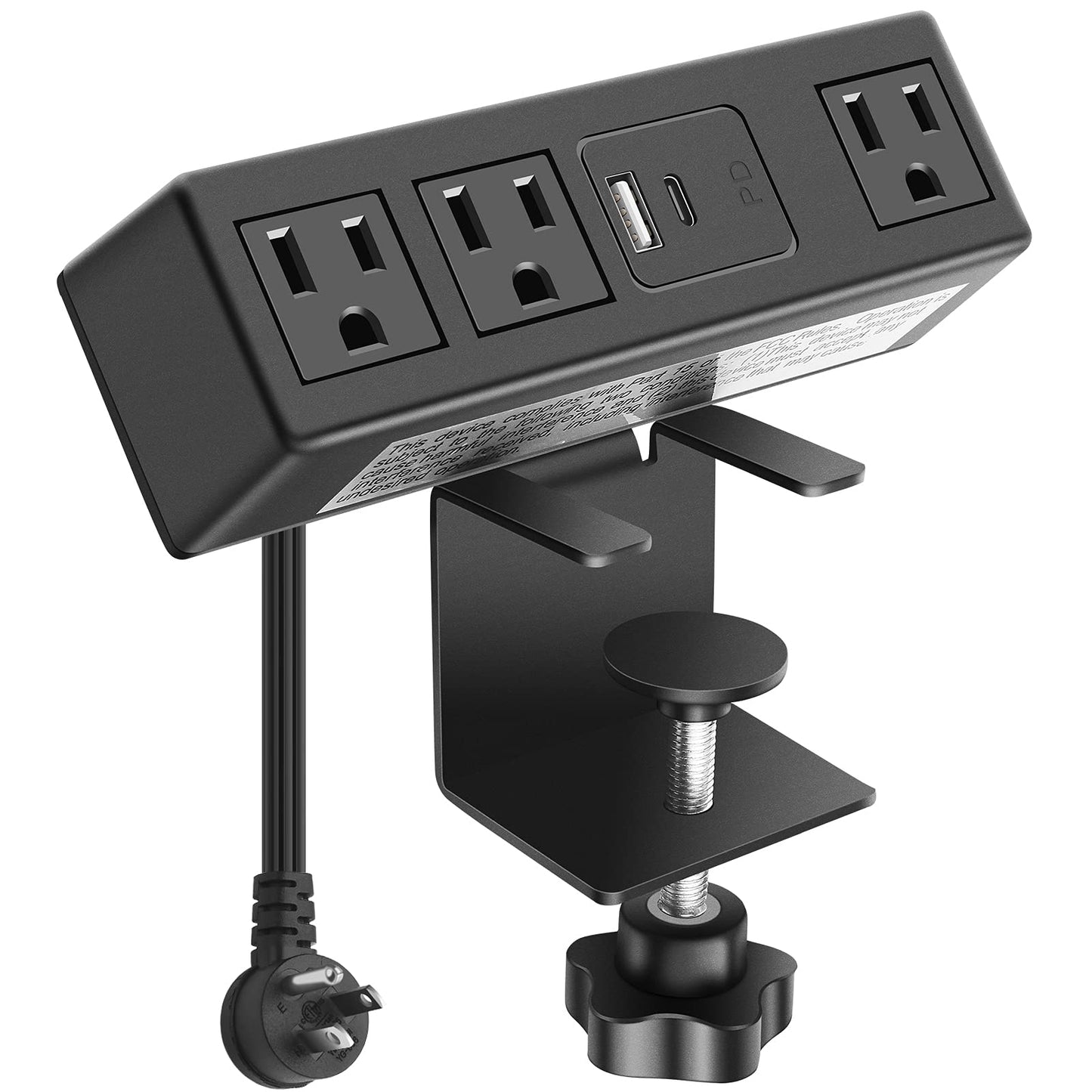 CCCEI Desk Clamp Power Strip with PD 3.0 Fast Charging USB C Port, on Desktop Mount Widely Spaced Outlet 10 FT Flat Plug, Fit 1.6 inch Tabletop Edge