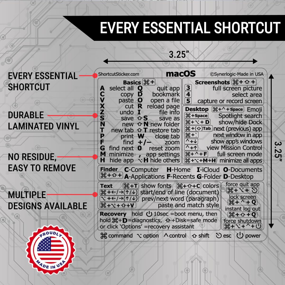 Synerlogic (2pcs) Mac OS Shortcuts Sticker for Air/Pro | Keyboard Stickers for macOS | Laminated Vinyl MacBook Cheatsheet | MacBook Shortcuts 2026