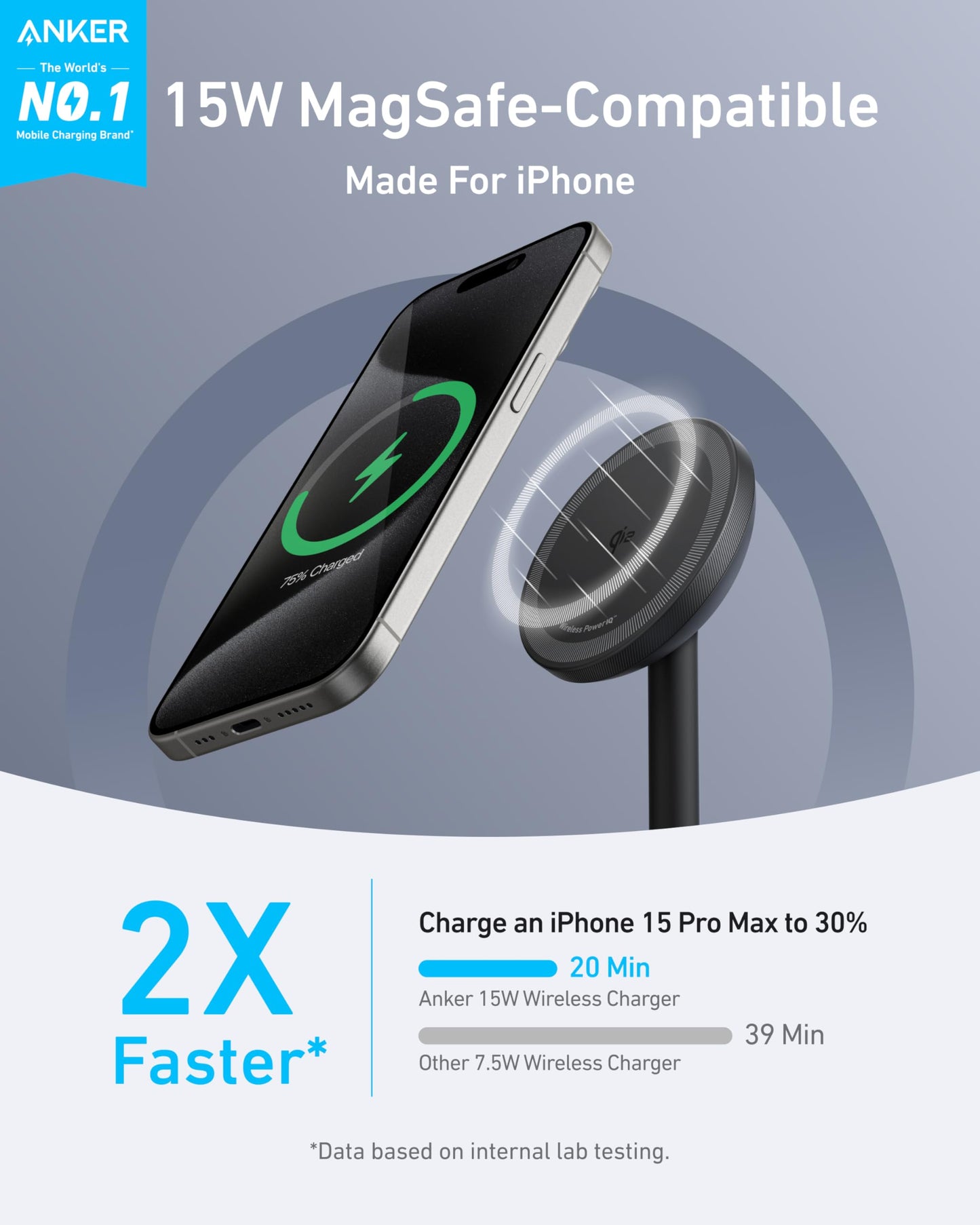 Anker MagGo iPhone 17 MagSafe Charger Compatible Stand, 15W Fast Magnetic Wireless Charging Station, Qi2 Certified 360° Wireless Charger, Magnetic