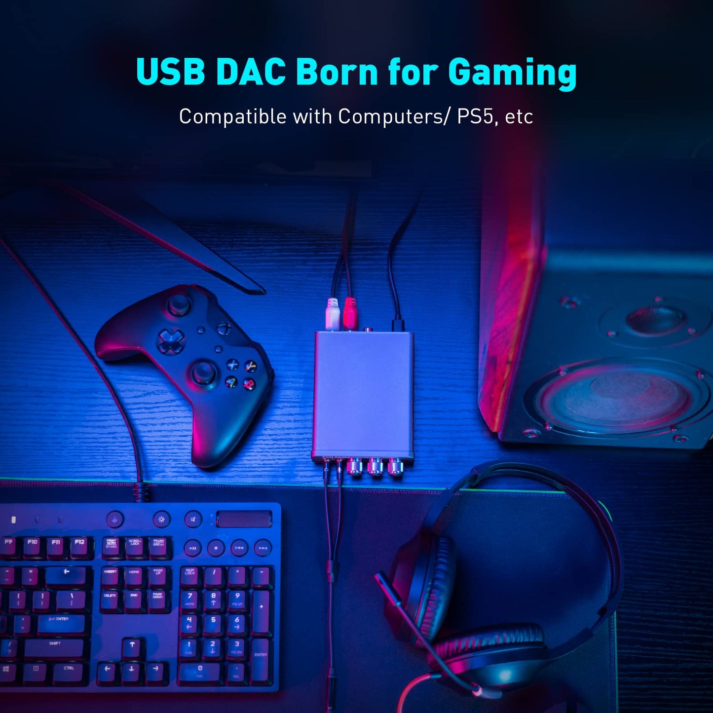 Fosi Audio K5 Pro Gaming DAC Headphone Amplifier Mini Hi-Fi Stereo Digital-to-Analog Audio Converter USB Type C/Optical/Coaxial to RCA/3.5MM AUX