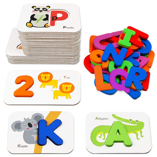 Gojmzo Alphabet Flash Cards – ABC Learning Toys with Wooden Letters, Number Blocks & Sight Words Matching Game for Toddlers & Preschool Kids Ages 3+