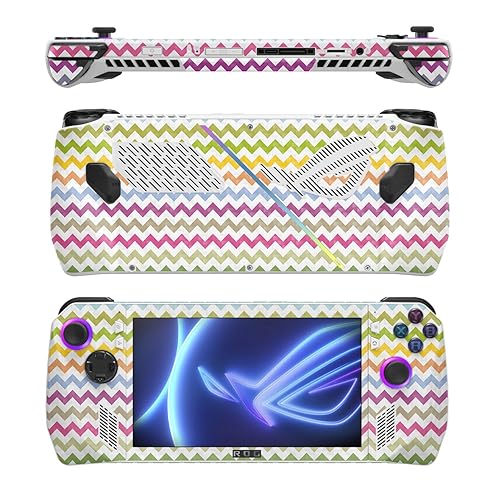 MightySkins Carbon Fiber Skin Compatible with Asus ROG Ally - Rainbow Chevron | Protective, Durable Textured Carbon Fiber Finish | Easy to Apply