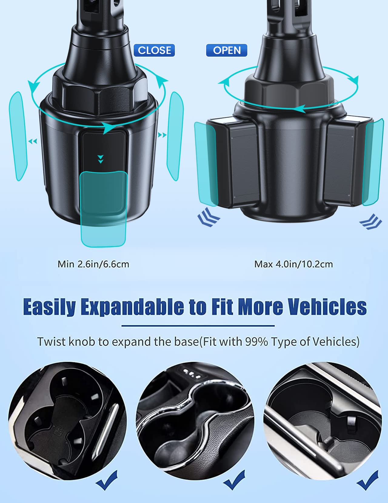 Wireless Car Charger, MOKPR 15W/10W/7.5W Cup Holder Phone Mount, Auto Clamping Fast Charging Car Mount, Air Vent Phone Holder for iPhone 16