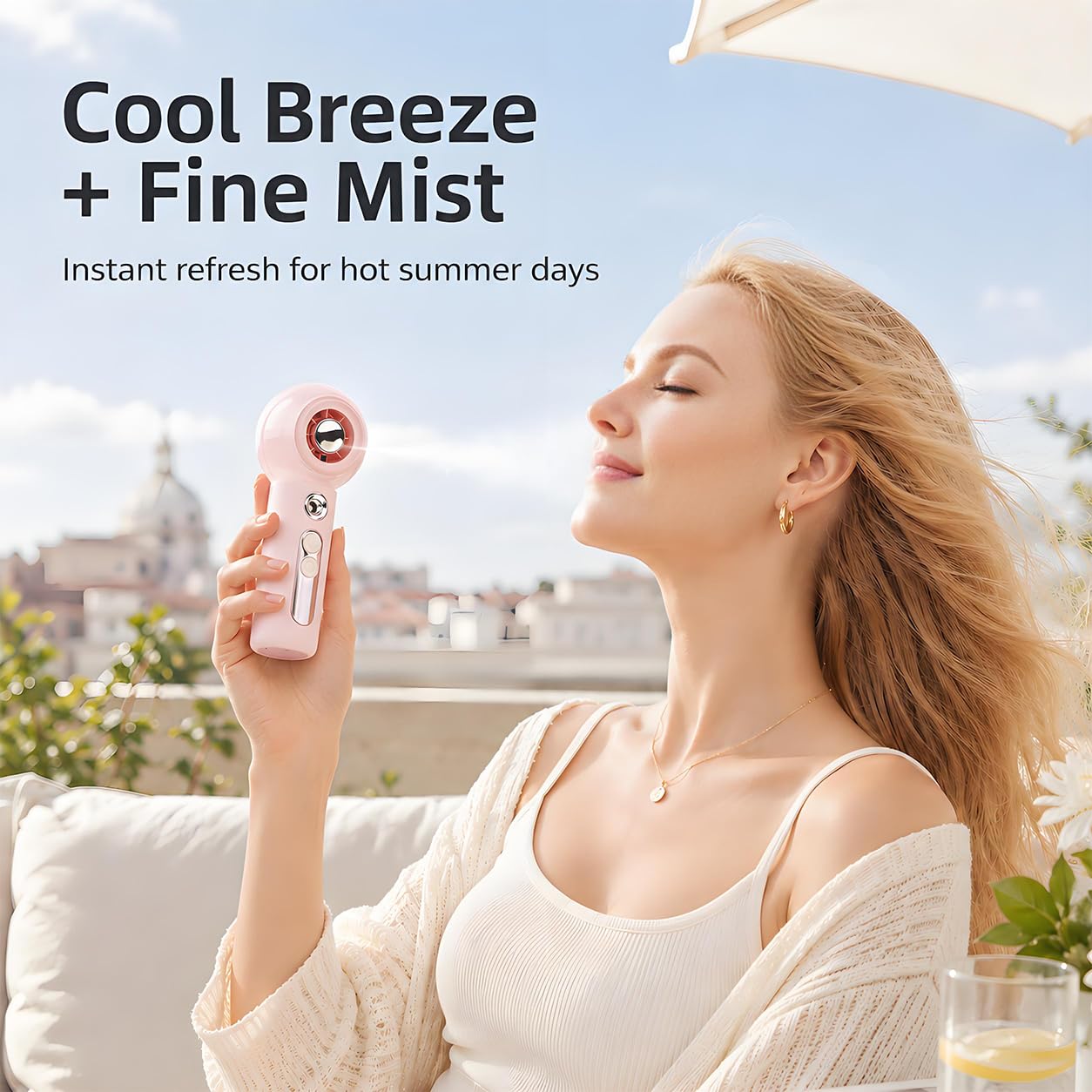 W-JIAJIEBTH Portable Handheld Mist Fan, 2000mAh Rechargeable Mini Fan with 4 Wind Speeds, Water Tank, Fine Mist Spray, USB-C Charging, Compact