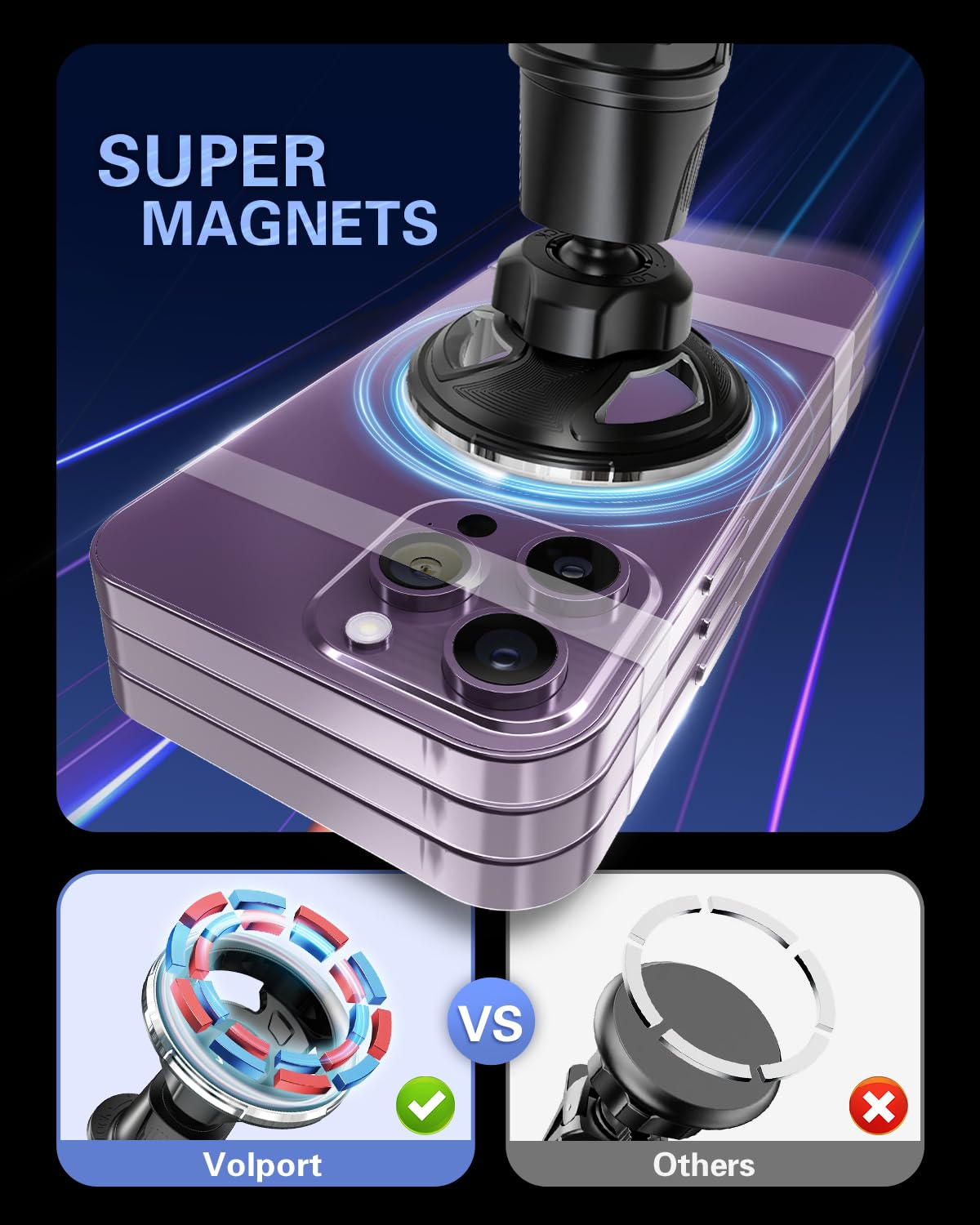 for Magsafe Vent Mount [Horizontal/Vertical]: Ultra Strong Magnetic Car Phone Holder, Circle Magnet Air Vent Stand for Mag Safe Phone Grip, iPhone 16