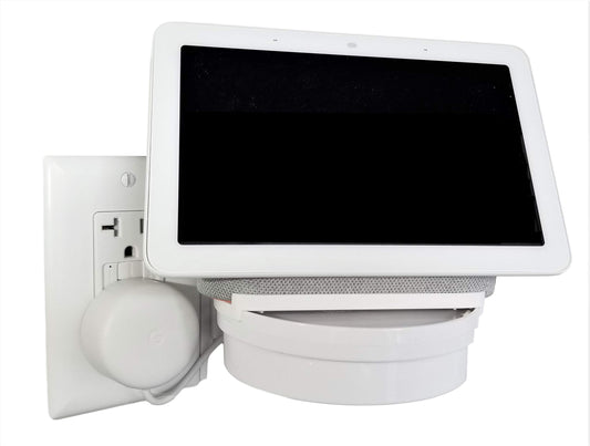 The Google Home Nest Hub [Gen 1 and Gen 2] Mount for Electrical Outlets. Full Swivel. Installs in Seconds. Hidden Cord Storage. Award Winning Design.