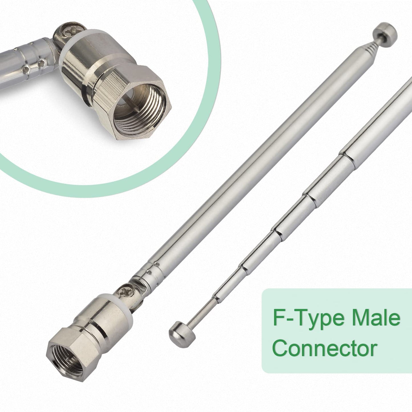 Superbat FM Telescopic Antenna Kit 75 Unbal F Type Connector DAB Radio Replacement Antenna for TV AM FM Radio Stereo Receiver Bose Wave etc.