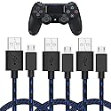 TalkWorks Micro USB Controller Charger Cable for PlayStation 4-6-Foot Long Braided Heavy-Duty Fast Charger Cord for PS4, Blue-Black (3 Pack)