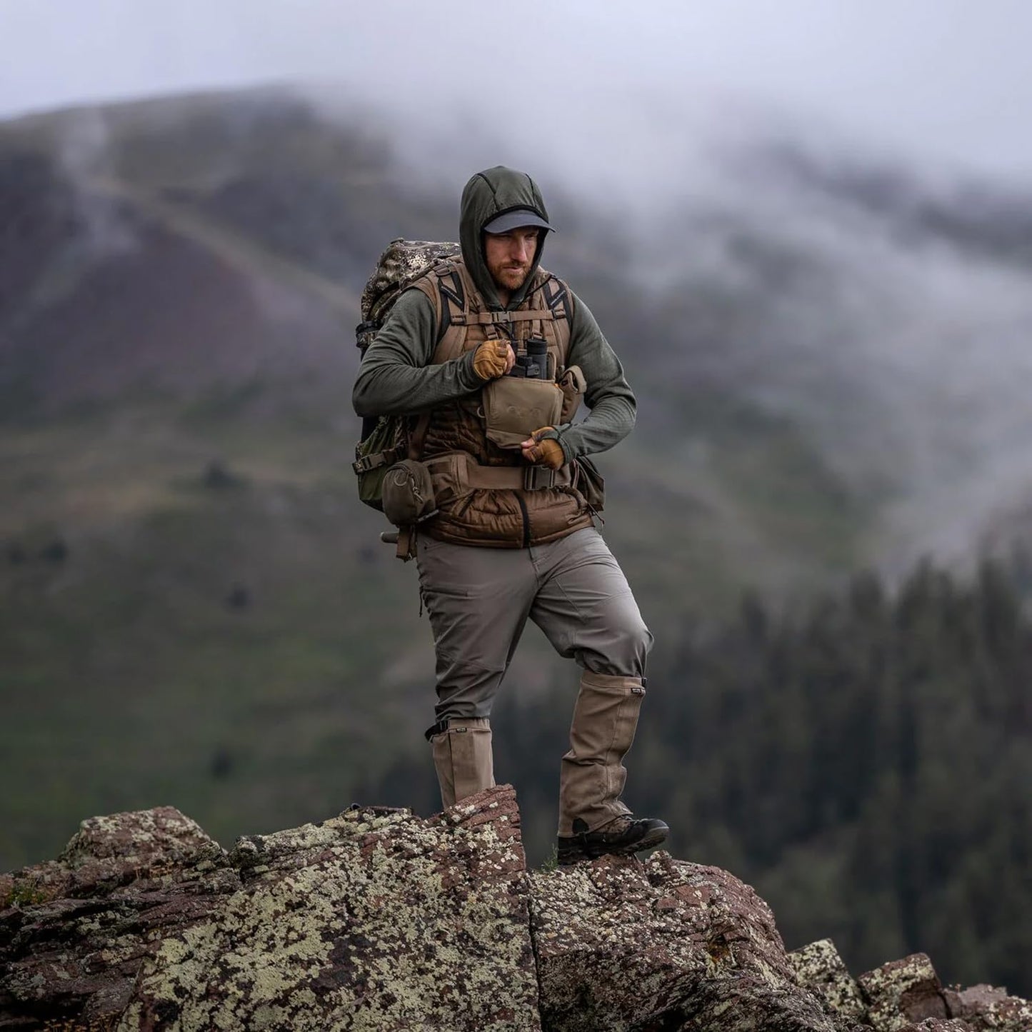 Eberlestock Recon Modular Bino Pack - Advanced Binocular Harness System with Customizable Attachments - Dry Earth - Large